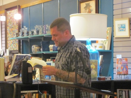 Noah Eli Gordon reading his poetry at Classic Lines Bookstore.